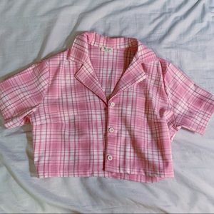 Rare Brandy Melville Pink Plaid Vivian Top